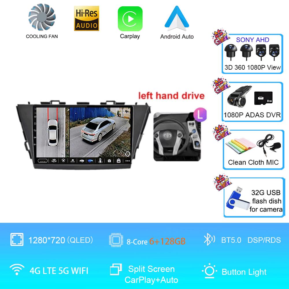 Radio auto 9" Android 14 pentru Toyota Prius V Plus Alpha 2012 2013 2014 2015 Player stereo Navigație GPS Carplay Auto LHD RHD DVD