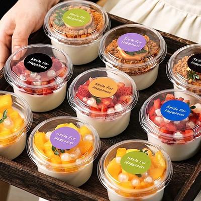 50Pcs 250ML Disposable Salad Cup Transparent Plastic Dessert Cups Bowls Container with Dome/Flat Lids for Ice Cream Cupcake