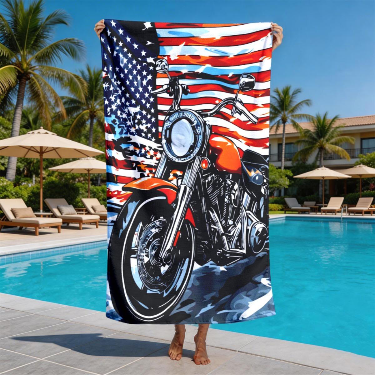 

American Retro Motorcycle Theme polyester microfiber beach towel is highly absorbent, suitable for swimming and beach outings W30*H60(CM)