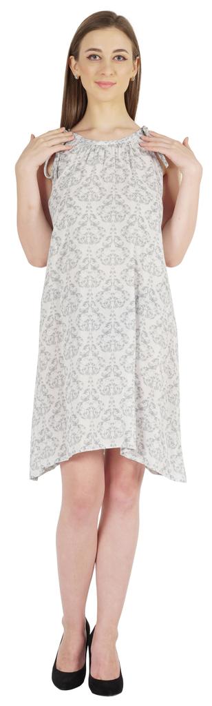 Moomaya Summer Beach Wear Short Dress For Womens Printed Sleeveless Tie-Up Midi