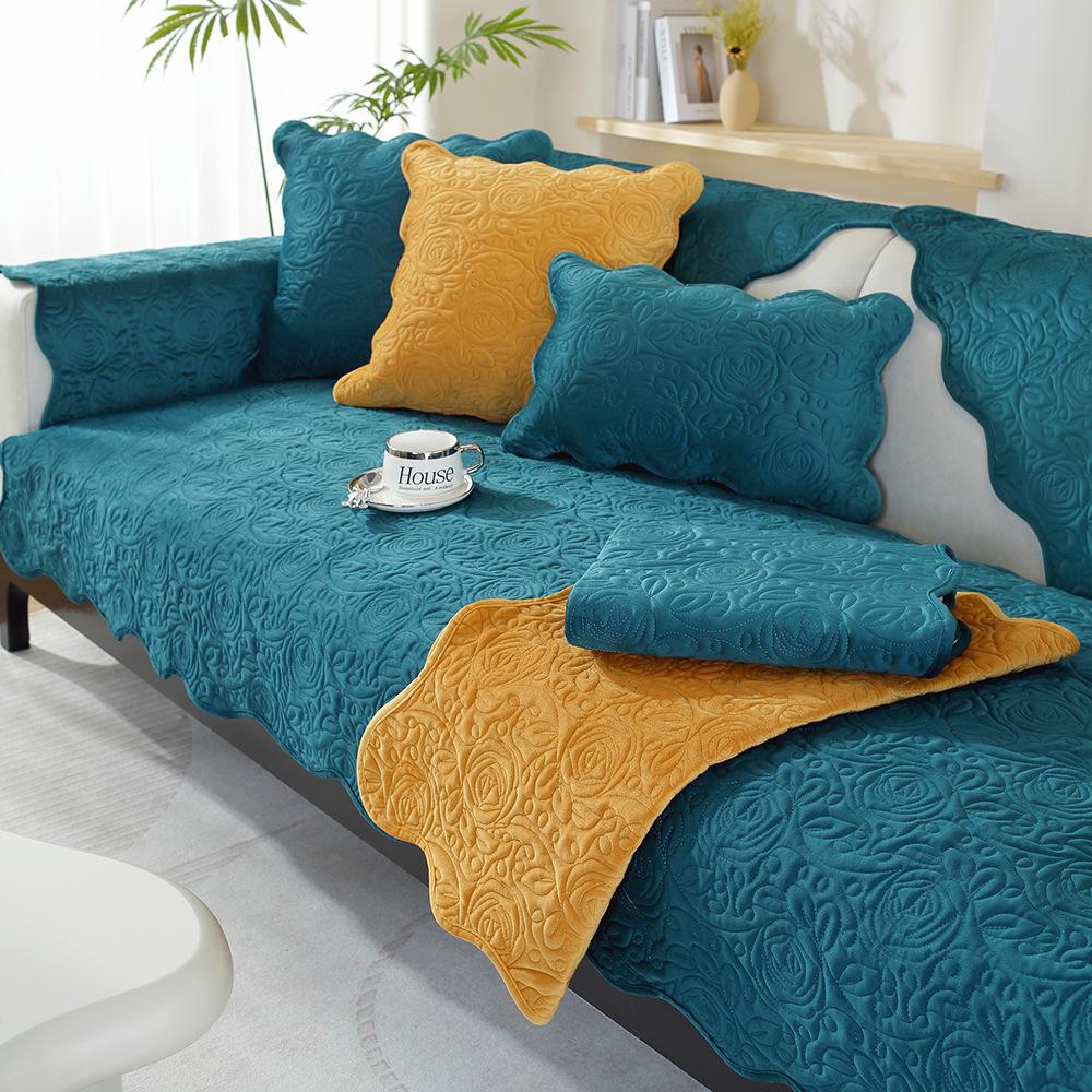Dutch Velvet Rose Embroidery Solid Color Sofa Cushion Simple And Modern Combination All-Inclusive Universal Sofa Cover Skin-Friendly And Non-Slip