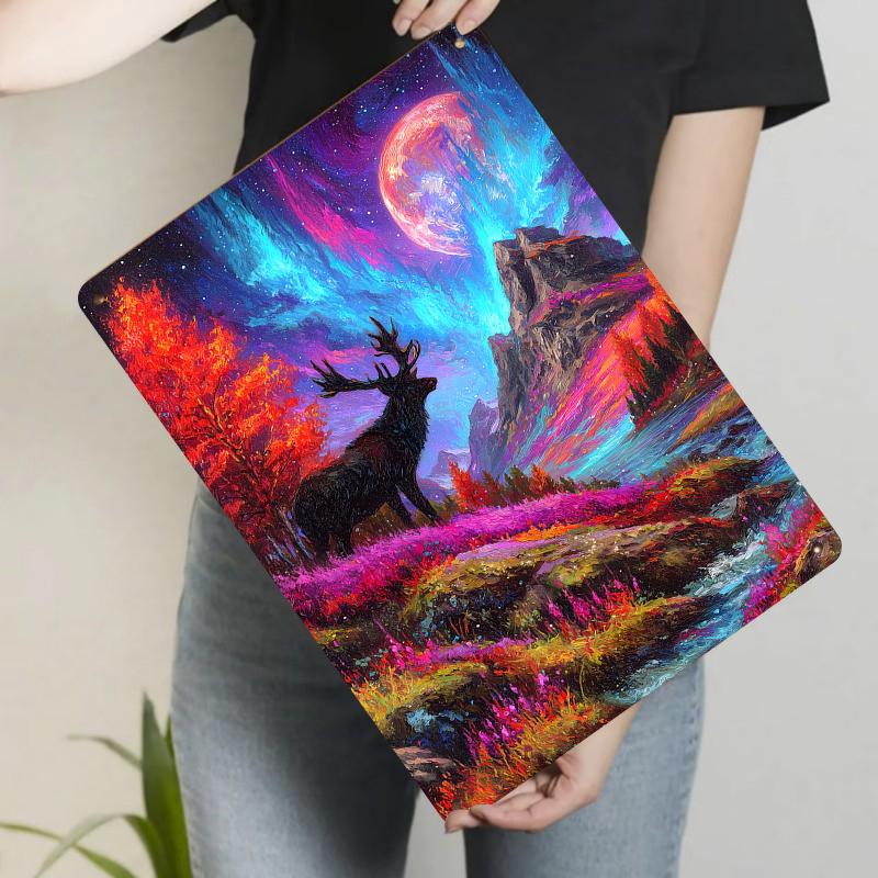 

Dreamy Starry Sky Elk Landscape Metal Iron Painting Living Room Wall Art Decor 20x30cm（7.8x11.8inch）