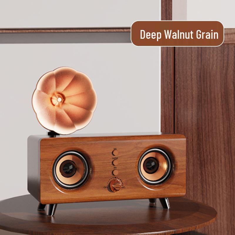 

Retro Wood Grain B161 Bluetooth Dual Horn Speaker – Heavy Bass Desktop Ornament & Creative Gift