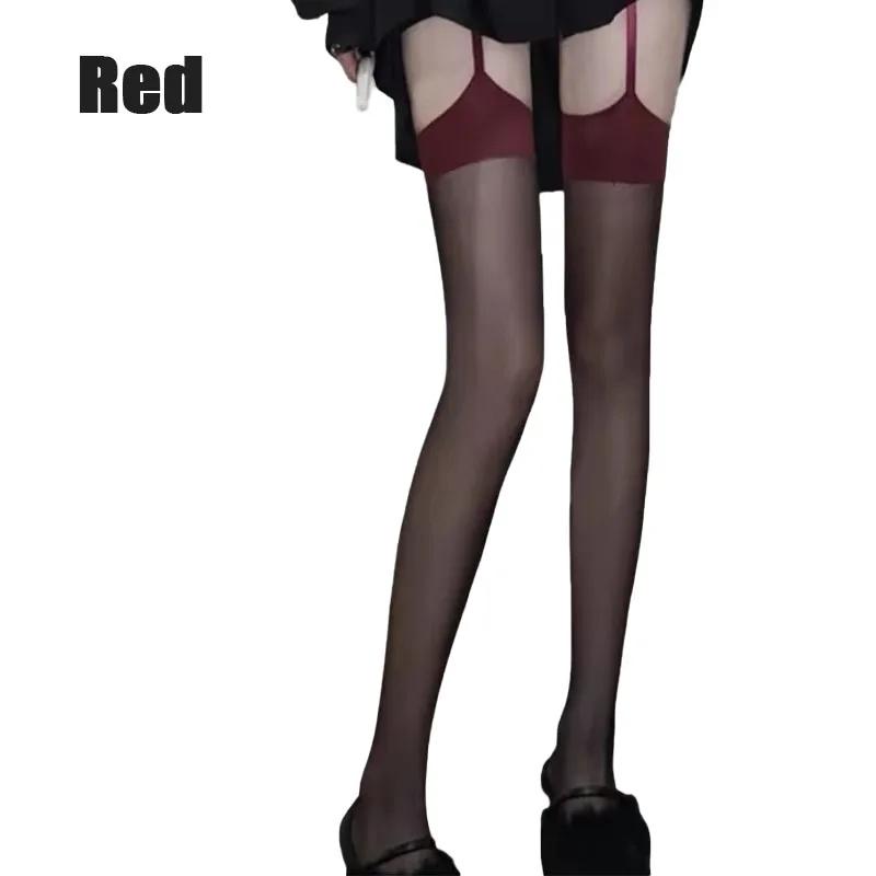 1-10Pairs Black Red Trim Suspender Stockings Sexy Thigh High Socks Legwear for Women Fashion Sexy Pure Desire Stockings