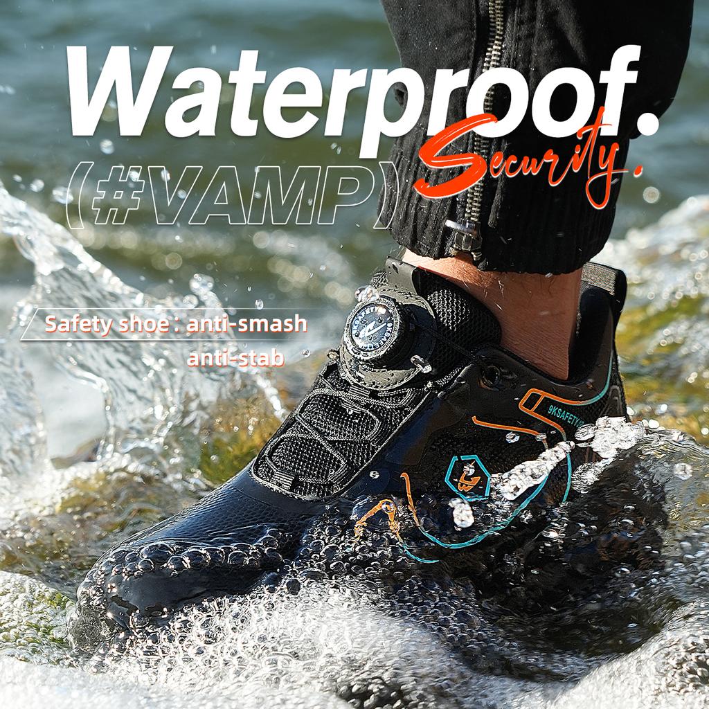 Neue wasserdichte Herren-Sicherheitsschuhe Stahlkappe Sneaker Drehschnalle Durchstichsichere Arbeits-Sicherheitsstiefel Mann Luftkissen Arbeitsschuh