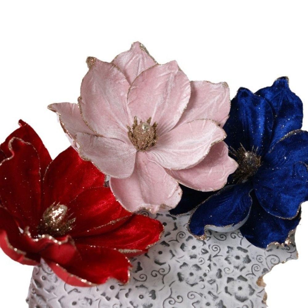 Christmas Gifts Artificial Poinsettia Glitter Flower 21cm Xmas Tree Decoration 3D Simulation Magnolia Photography Props Flannel