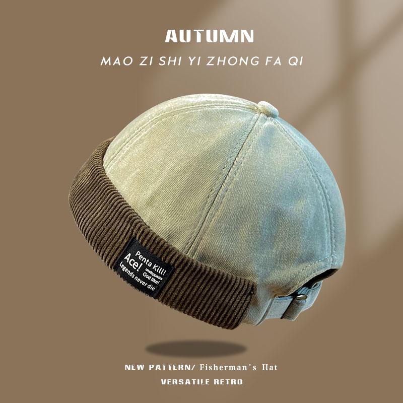 Bonnet Vintage Y2K Sans Visière Chapeau Docker Sans Bord Rétro Dôme Velours Côtelé pour Hommes Femmes Hip Hop Streetwear Casquette Hiver Automne
