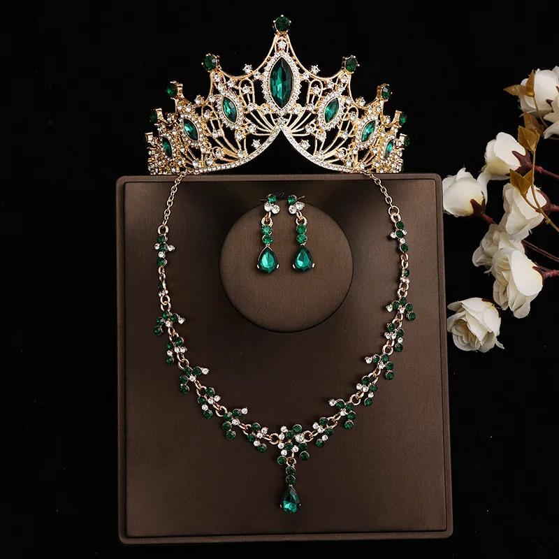 3Stk/Set Kristallkrone Barock Schmuckset Haarkleid Accessoires Halskette Ohrring Geburtstag Hochzeit Strass Frauen Mädchen