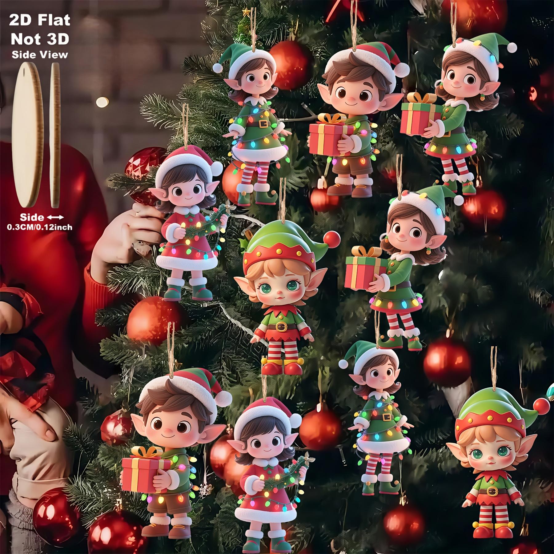 

10pcs/set Christmas Wooden Pendant Take The Gift Elf Xmas Tree Hanging Ornament Perfect for Xmas Party Decor Home New Year Gifts