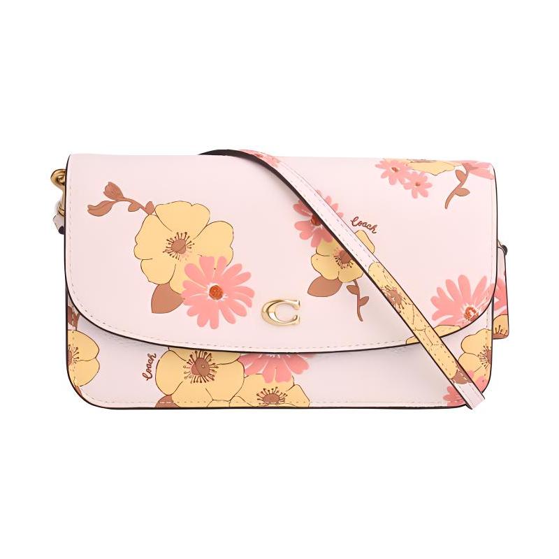 

COACH Hayden 20 Color Block Floral Print Snap Flap Closure Pebbled Leather Crossbody Shoulder Bag Small Women s White білий
