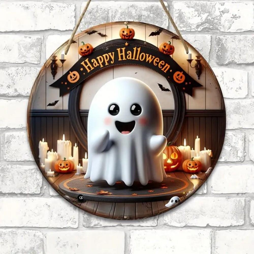 Halloween Wooden Door Plaque Craftsmanship Circular Logo Witch Pendant Home Decor