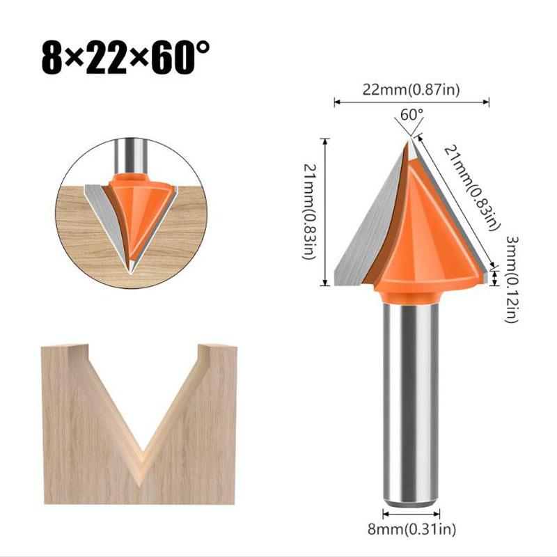 8mm Shank 60 90 120 150 Degree V Type Slotting Cutter Bit CNC Engraving Solid Router Bit Carbide Milling Cutter