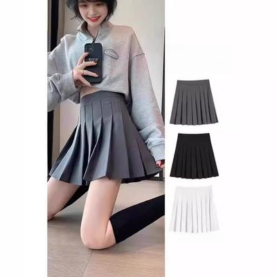 Jupe Plissée Style Universitaire Taille Haute Jupe Trapèze Jupe Grise Décontractée Polyvalente Tout-Match Jupe Courte pour Petites Silhouettes