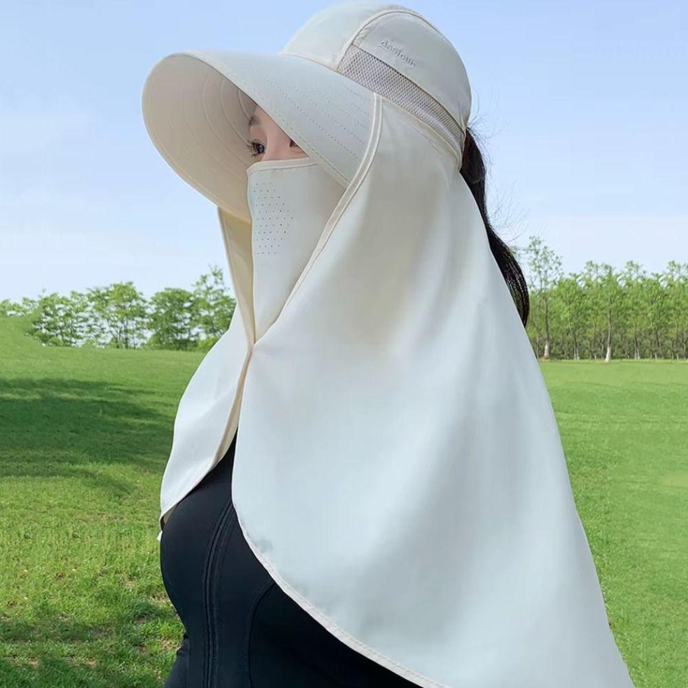 Wide Brim Mountaineering Hat Detachable Mask Women Sun Hat Simple Shawl Fisherman Hat  Outdoor