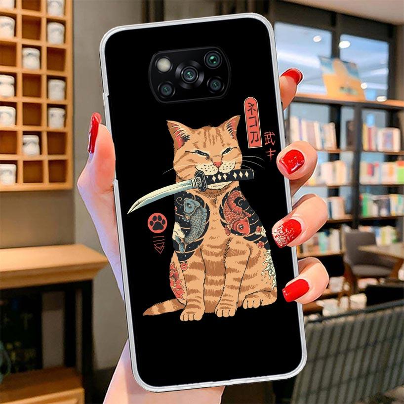 Ramen Sushi Samurai Tattoo Cat Cover Phone Case For Xiaomi Poco F7 Ultra X7 X6 X5 Pro M7 Redmi 15C 15 13C 13 12C 12 10C 10 9A 9C