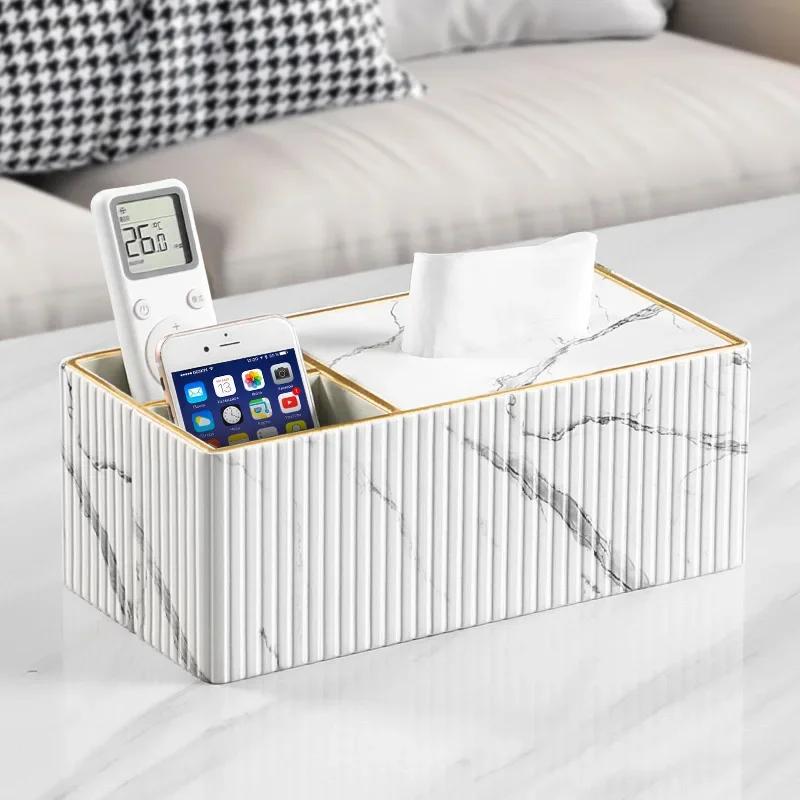 Light Luxury Desktop Storage Box Tissue Box Holder Organizer Multi-functional Square Desk Organizer for Living Room Dining Room