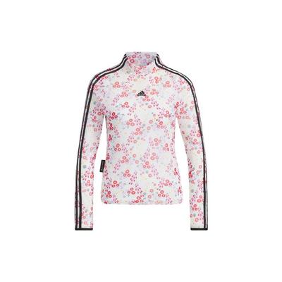 X Shuting Qiu Collaboration Designer T-shirt à manches en maille à imprimé floral Femmes Tops Blanc IM8443