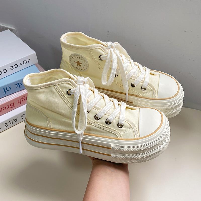 Oddychające damskie trampki za kostkę na platformie białe buty typu board shoes mango duży nosek codzienne pojedyncze buty są cienkie, modne i wszechstronne