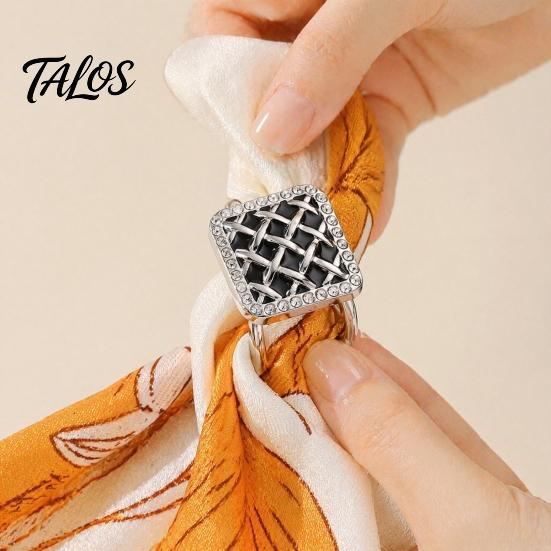 Scarf Ring Grid Square Ring, Rhinestone Silk Clip, Decorative Women Slide Elegant Wrap Holder for Neckerchiefs Shirts Shawls Accessory
