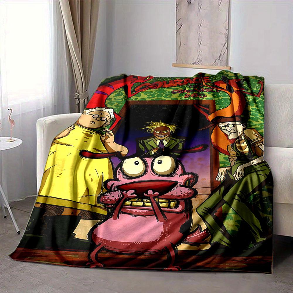 

1pc Courage the Cowardly Dog Flannel Throw Blanket HD Printed Lightweight Soft Warm All Season Blanket for Sofa, Bed, Travel, Camping Machine Washable 80x120cm