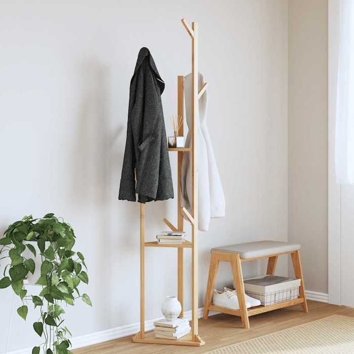 VidaXL Coat Rack with Hooks and Shelves 39x33x166 Cm Bamboo, Clothes Rack, Garment Stand, Clothes Rack with 4008917