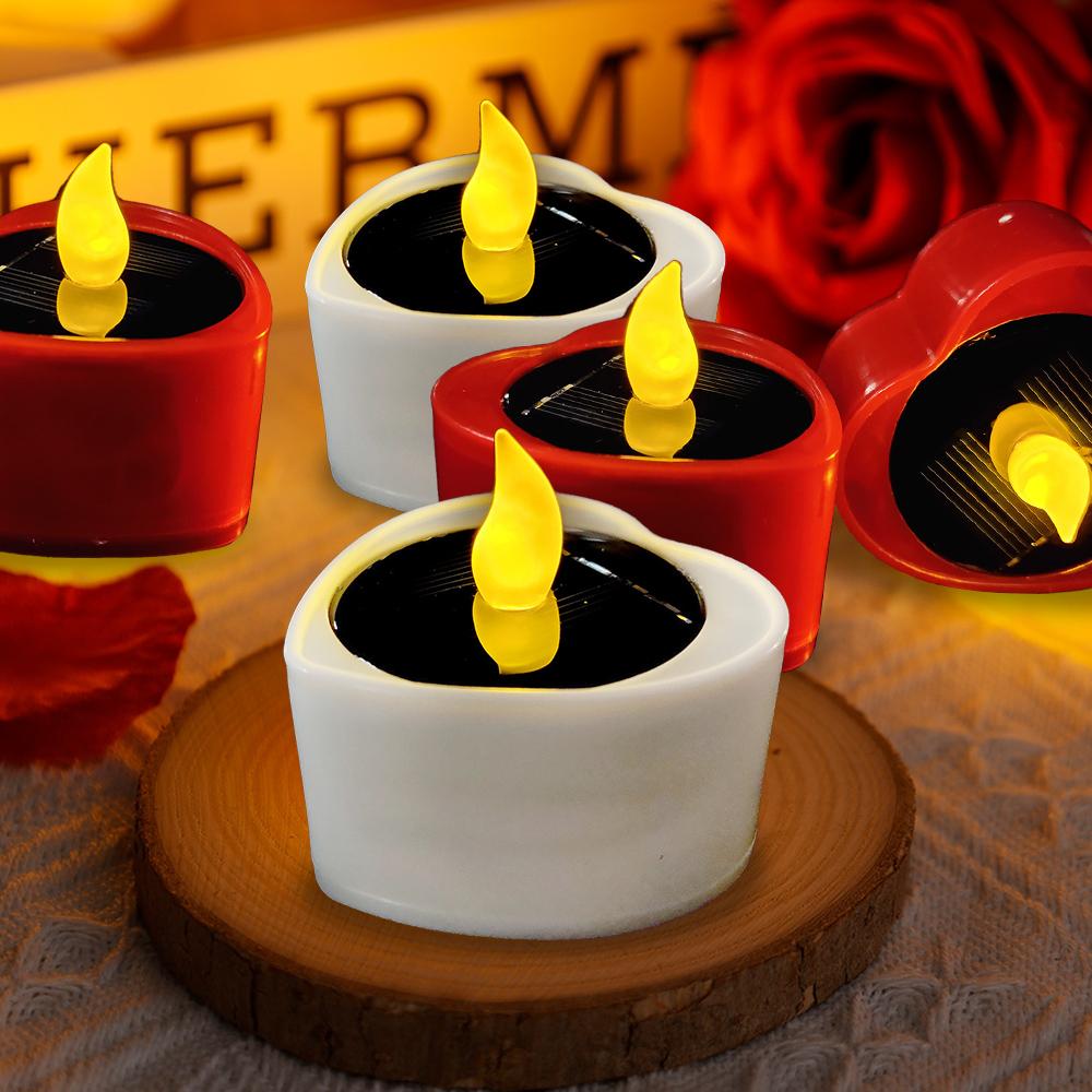 Heart Candle LED Tea Lights Solar Romantic Flameless Decorations Special Night Set for Valentine's Day Wedding Anniversary