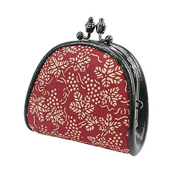Inden-ya Inden Coin Purse, Deer Leather, Red Base x White Lacquer, Grape Pattern, 72H, 1105-13-120