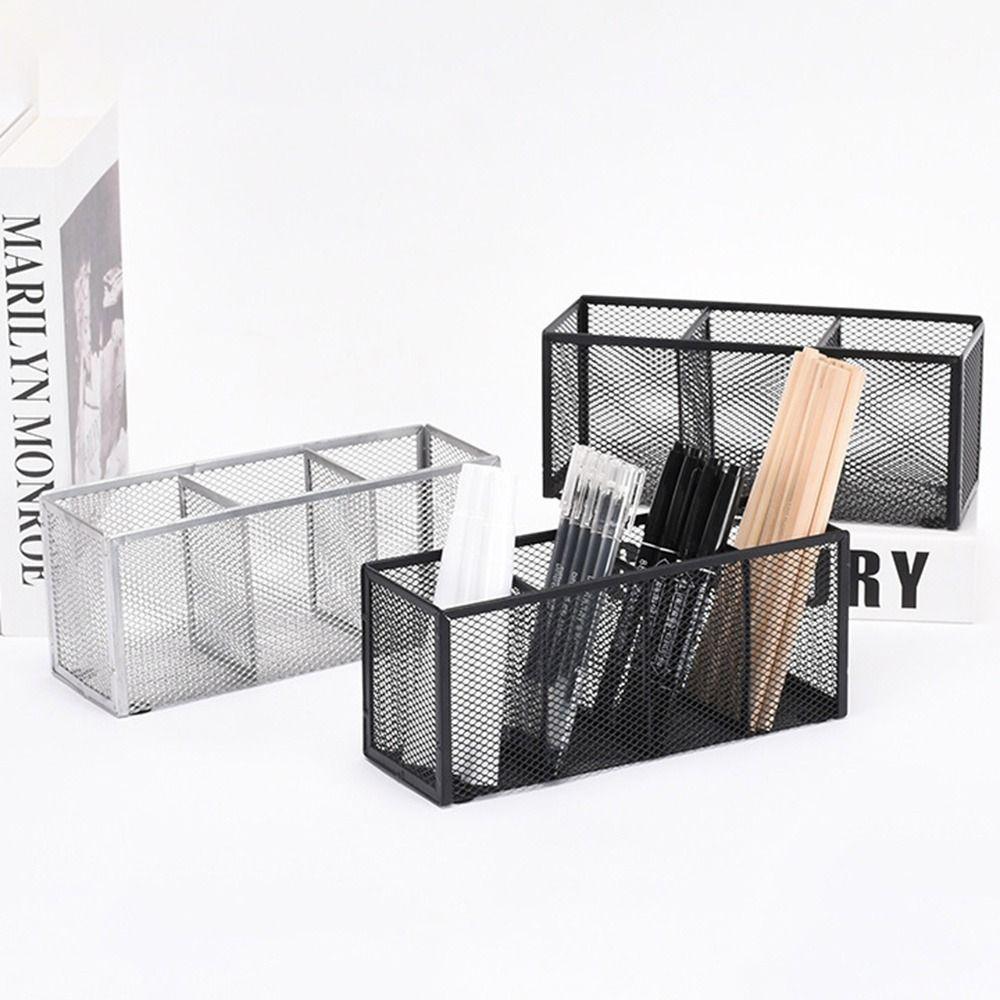 Durable Metal Mesh Desk Organizer Rectangle Pencil Holder Office Home Supplies