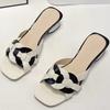 Fashion Summer New Square Head Light Mouth Color Knitting Anti-slip Wear-resistant Slippers Temperament Heel Sandals