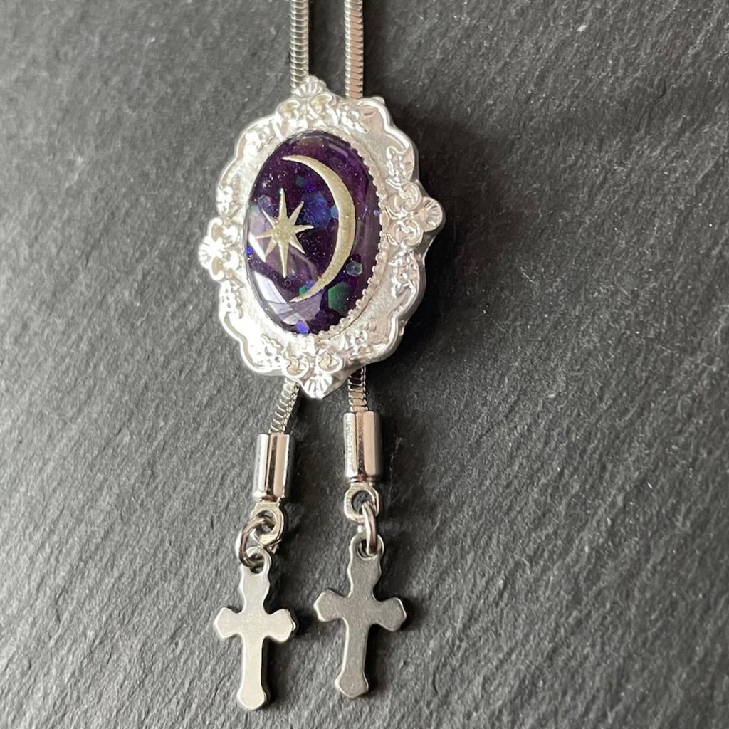Color Printing Pull Rope Necklace Retro Frame Pattern With Cross Star Pendant Personalized Trend Jewelry Women