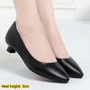 Women's Spring and Autumn Professional Shoes Genuine Leather Soft-Soled Work Shoes Black Mid-Heel Chunky Heel Comfortable Leather Shoes