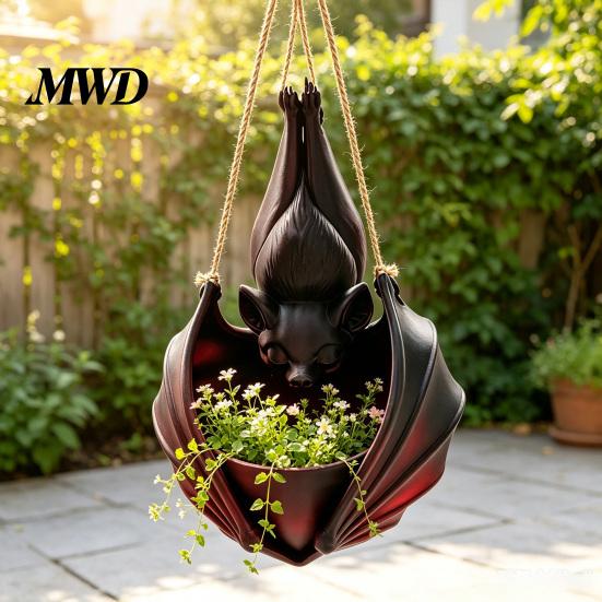 Alternative Gardening Supplies Hanging Bat Plant Pot, Halloween Shaped Planter, 3D Printed Gothic Outdoor Decorations Flower Holder for Indoor