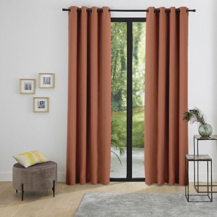 Set of 2 Thermal and Soundproof Blackout Curtains with Fleece Lining "Arctic" Terracotta