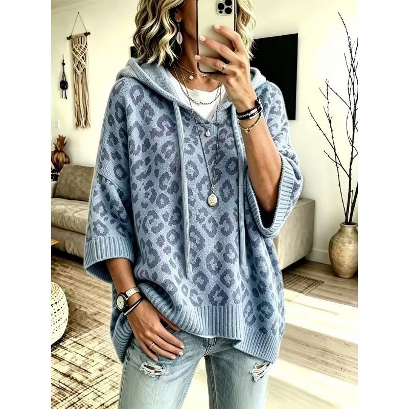 Women S Loose Fit Knitted Pullover Hooded Casual Sweater