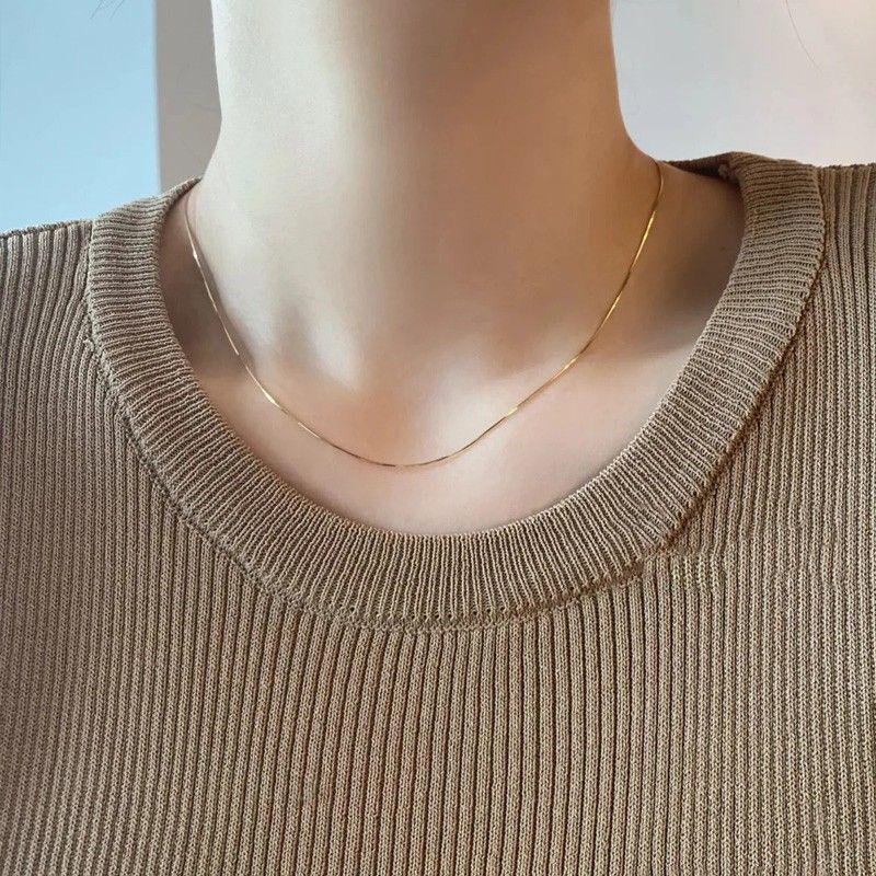 18K Gold-Plated Stainless Steel Round Snake Chain Necklace - New Style