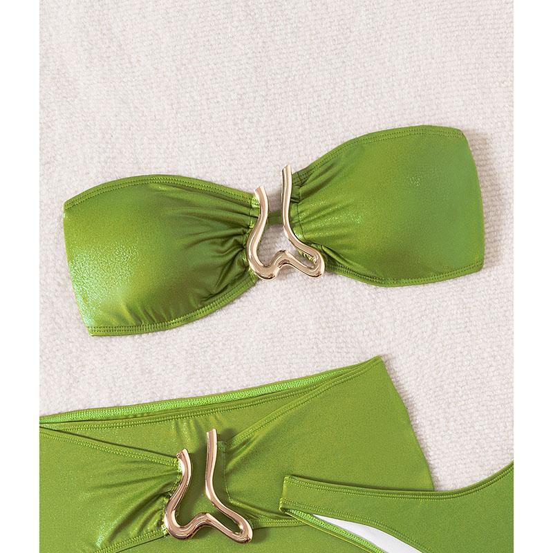 New Sexy Low Waist Three-piece Bikini Women's Tube Top Swimsuit Sling Backless Drawstring Swimwear Tight Gathered Beachwear