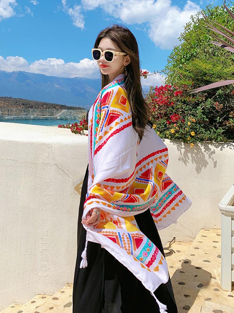 New Summer Chiffon Hijab Women Silk Scarf Vintage Print Mujer Long Shawl Bandana Sarong Beach Wrap Scarve Pareo Bufanda Stoles