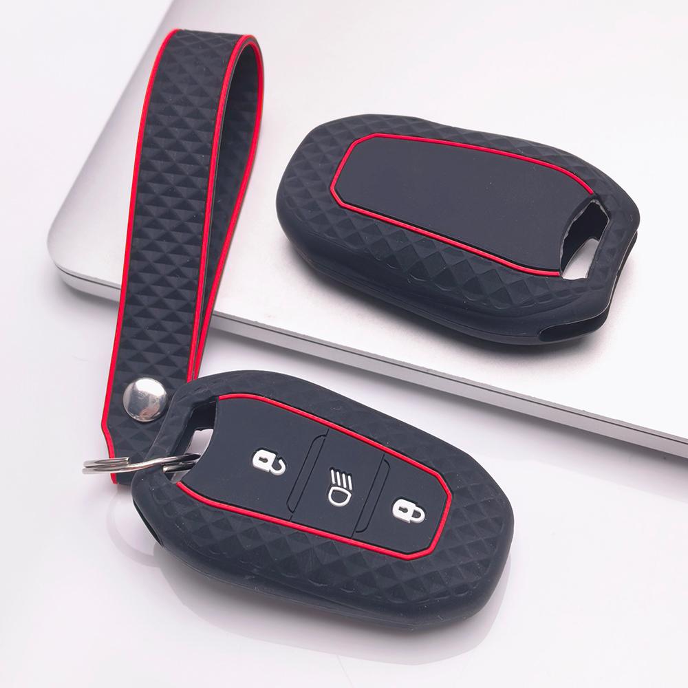 Key Fob Cover for Peugeot 3008 5008 208 308 408 508 4008 C1 with Keychain Anti-Scratch Surface Shockproof Structure Soft Grip Texture