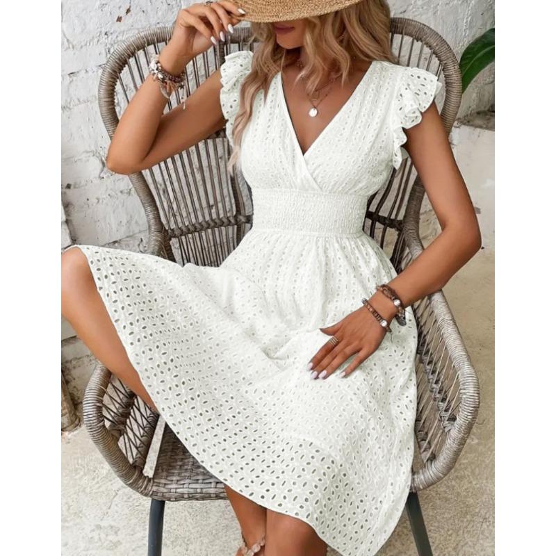 

JKASHDK Женские Модные Летние Весенние Однотонные Платья без Рукавов с V-образным Вырезом и Завышенной Талией S белый