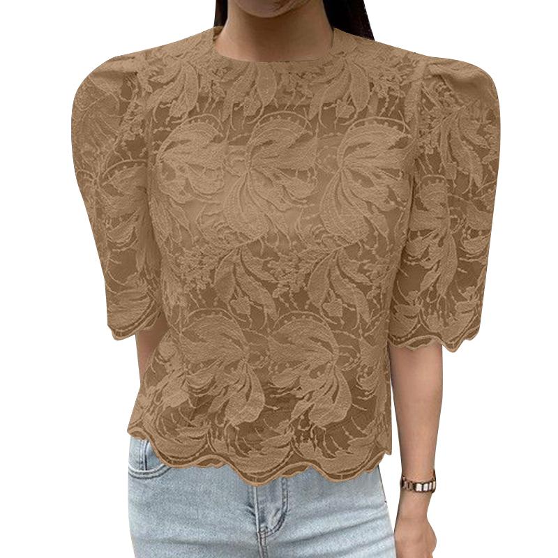 

ZANZEA Женская повседневная кружевная блузка в стиле пэчворк с коротким рукавом на лето L хаки