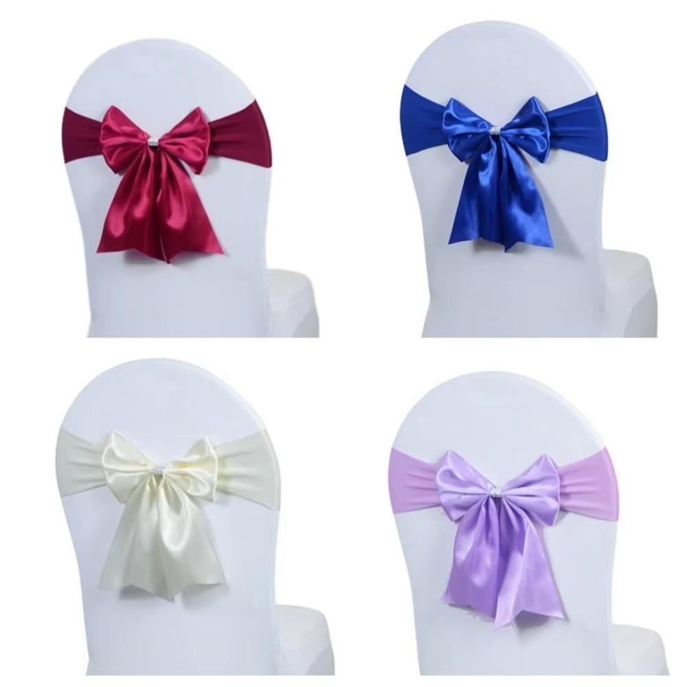 Elastic Band Chair Back Bow Decorative Belt Bows Satin Chair Sashes Home Decor Supplies
