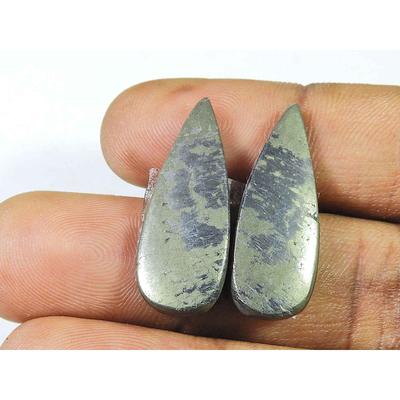 AAA Natural Appach Gold Pyrite Matching Pair Pear Cabochon Gemstone 10X28MM SK-2125