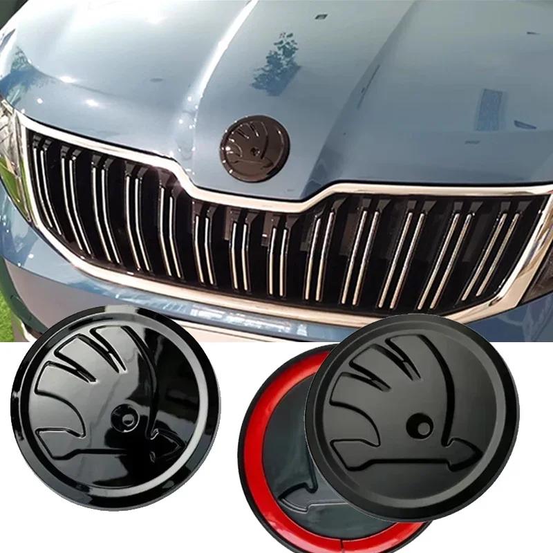 CXUX8 for Skoda Octavia A5 A7 Fabia Karoq Superb Rapid Kamiq 80mm 90mm Cabon Fiber Texture Car Emblem Front Hood Rear Trunk Badge