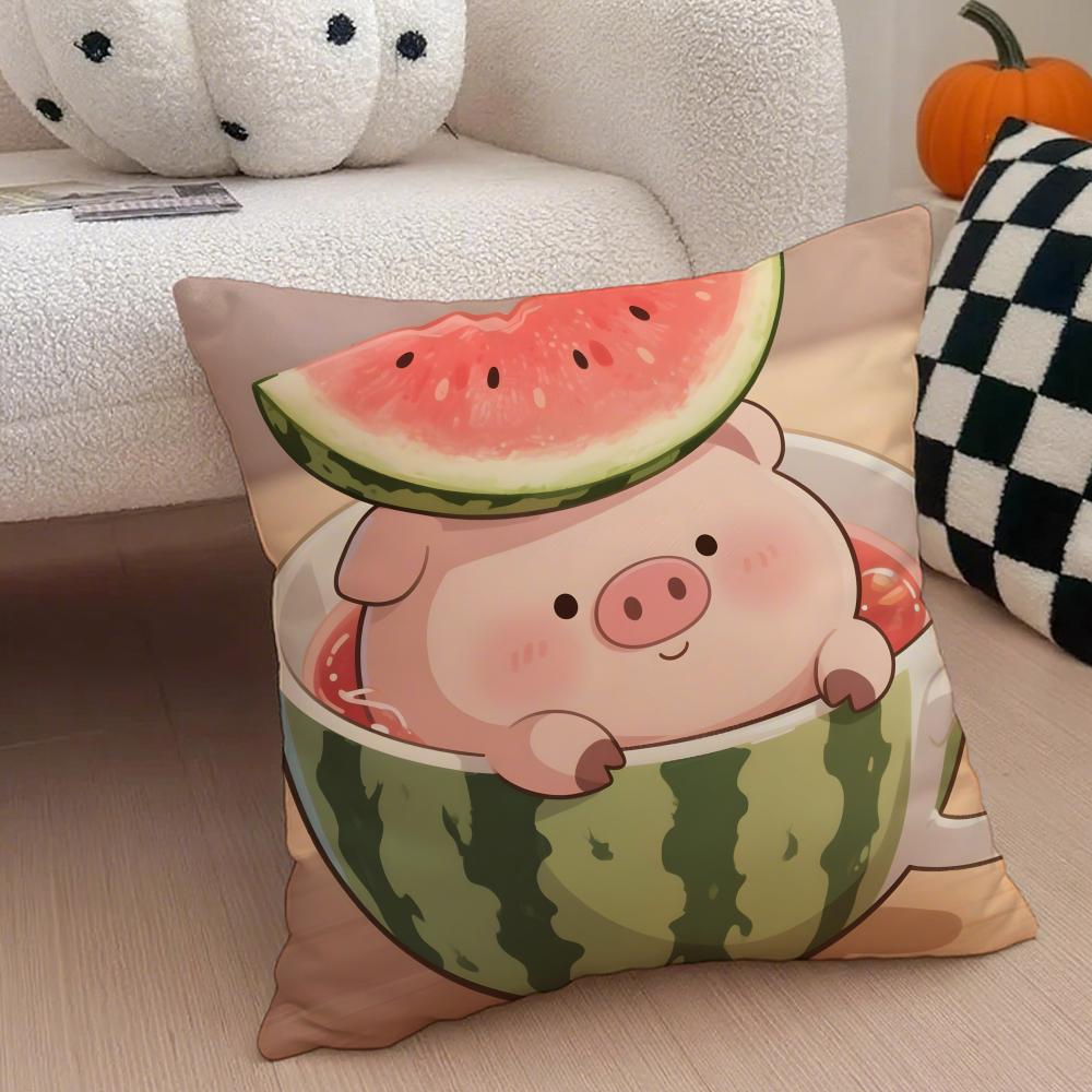 Cute Pig Summer Surprise Cushion Cover Throw Pillow Cover Hidden Button Durable Polyester Chair Cushion