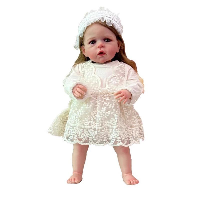 Realistická 60cm princezna reborn panenka Sandie Měkké látkové tělíčko Novorozená miminka Panenka pro dívku Krásná plyšová imitace panenky děti narozeninový vánoční dárek