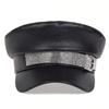 Hot-fix Rhinestone Ribbon PU Leather Navy Cap Fashionable Outdoor Casual Women's Hat Personalized Painter's Hats Classics Caps