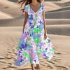 Women's Summer Fashion V-Neck Beach Long Short Sleeve Floral Printed Dresses