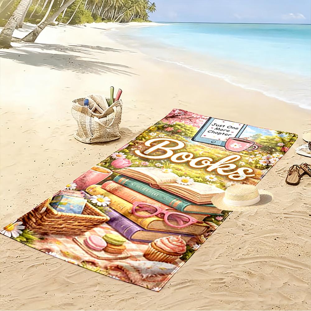 Books and Flowers Picnic Design Towel Beach towel quick-drying for travel outdoor sports jogging beach and swimming