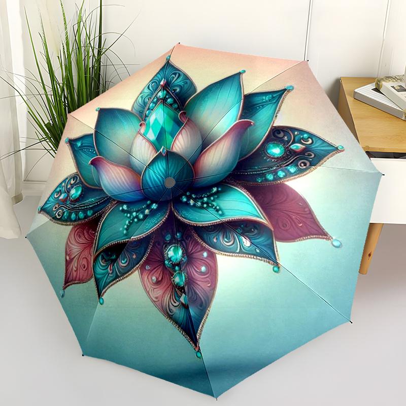 

1pc Automatic Open/Close Umbrella with Lotus Flower Design - Auto Open Close, 8-Rib sturdy Frame, Lightweight & Portable Foldi Iron&8K