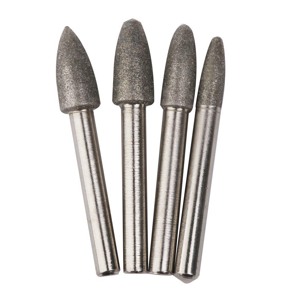 4pcs 6mm Shank Diamond Tipped Cone Shaped Rotary Grinding Burrs Bits Set
